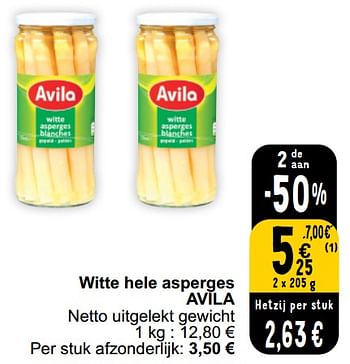 Promoties Witte hele asperges avila - Avila - Geldig van 26/03/2024 tot 30/03/2024 bij Cora