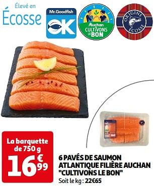 Promoties 6 pavés de saumon atlantique filière auchan cultivons le bon - Huismerk - Auchan - Geldig van 26/03/2024 tot 01/04/2024 bij Auchan