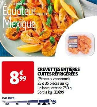 Promotions Crevettes entières cuites réfrigérées - Produit Maison - Auchan Ronq - Valide de 26/03/2024 à 01/04/2024 chez Auchan Ronq
