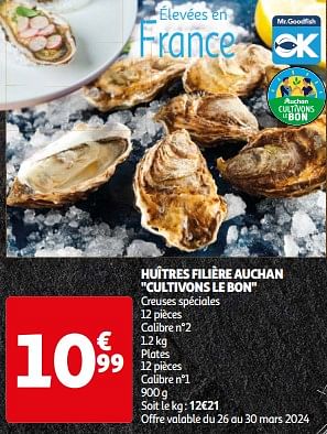 Promoties Huîtres filière auchan cultivons le bon - Huismerk - Auchan - Geldig van 26/03/2024 tot 01/04/2024 bij Auchan