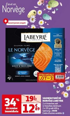 Promotions Saumon fumé de norvège labeyrie - Labeyrie - Valide de 26/03/2024 à 01/04/2024 chez Auchan Ronq