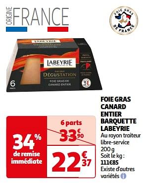 Promoties Foie gras canard entier barquette labeyrie - Labeyrie - Geldig van 26/03/2024 tot 01/04/2024 bij Auchan