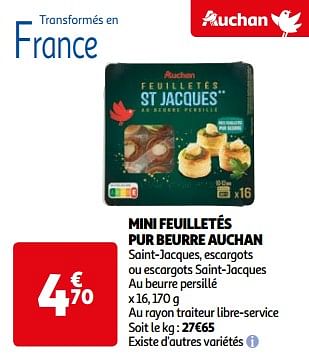 Promoties Mini feuilletés pur beurre auchan - Huismerk - Auchan - Geldig van 26/03/2024 tot 01/04/2024 bij Auchan