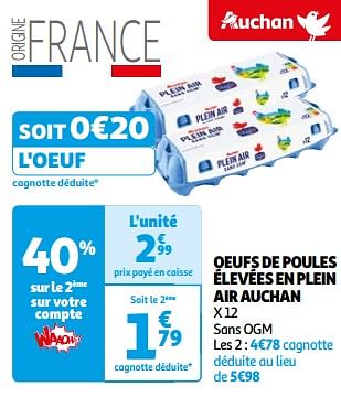 Promoties Oeufs de poules élevées en plein air auchan - Huismerk - Auchan - Geldig van 26/03/2024 tot 01/04/2024 bij Auchan
