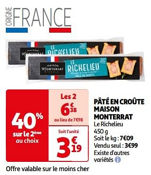 Promoties Pâté en croûte maison monterrat - Maison Monterrat - Geldig van 26/03/2024 tot 01/04/2024 bij Auchan