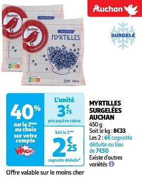 Promoties Myrtilles surgelées auchan - Huismerk - Auchan - Geldig van 26/03/2024 tot 31/03/2024 bij Auchan