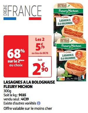 Promotions Lasagnes a la bolognaise fleury michon - Fleury Michon - Valide de 26/03/2024 à 31/03/2024 chez Auchan Ronq