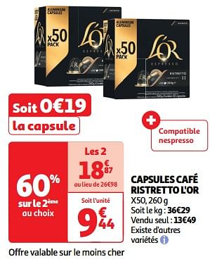 Promoties Capsules café ristretto l`or - Douwe Egberts - Geldig van 26/03/2024 tot 31/03/2024 bij Auchan