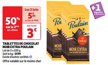 Promoties Tablettes de chocolat noir extra poulain - Poulain - Geldig van 26/03/2024 tot 31/03/2024 bij Auchan