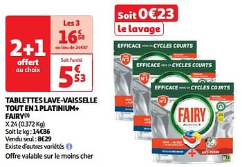 Promoties Tablettes lave-vaisselle tout en 1 platinium+ fairy - Fairy - Geldig van 26/03/2024 tot 31/03/2024 bij Auchan