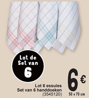 Promoties Lot 6 essuies set van 6 handdoeken - Huismerk - Cora - Geldig van 19/03/2024 tot 30/03/2024 bij Cora