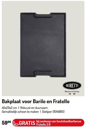 Promotions Bakplaat voor barilo en fratello - Boretti - Valide de 17/02/2024 à 31/08/2024 chez Oh'Green