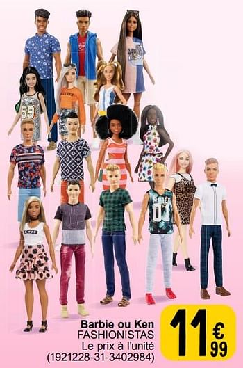 Promoties Barbie ou ken fashionistas - Mattel - Geldig van 19/03/2024 tot 08/04/2024 bij Cora