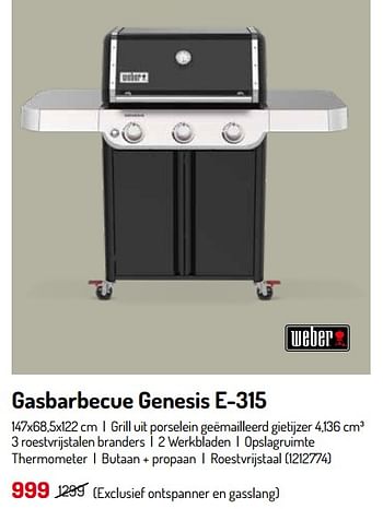 Promoties Gasbarbecue genesis e-315 - Weber - Geldig van 17/02/2024 tot 31/08/2024 bij Oh'Green
