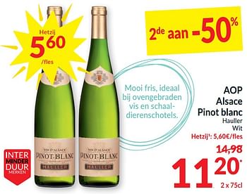 Promoties Aop alsace pinot blanc hauller wit - Witte wijnen - Geldig van 26/03/2024 tot 01/04/2024 bij Intermarche