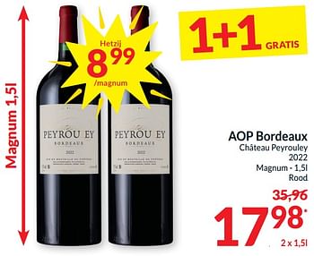 Promoties Aop bordeaux château peyrouley 2022 magnum rood - Rode wijnen - Geldig van 26/03/2024 tot 01/04/2024 bij Intermarche