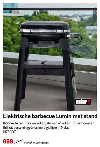Promotions Weber elektrische barbecue lumin met stand - Weber - Valide de 17/02/2024 à 31/08/2024 chez Oh'Green