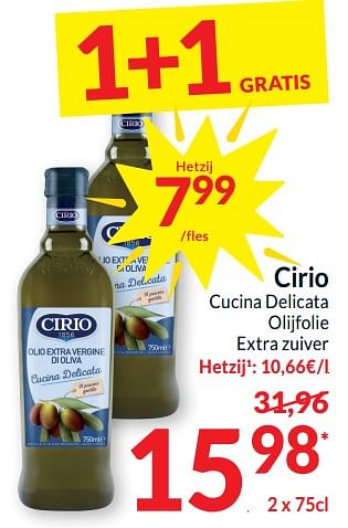 Promoties Cirio cucina delicata olijfolie extra zuiver - CIRIO - Geldig van 26/03/2024 tot 01/04/2024 bij Intermarche