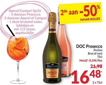 Promotions Doc prosecco perlino brut of rosé - Mousseux - Valide de 26/03/2024 à 01/04/2024 chez Intermarche