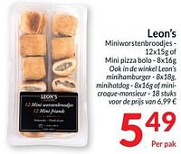 Leon’s miniworstenbroodjes of mini pizza bolo-Leon