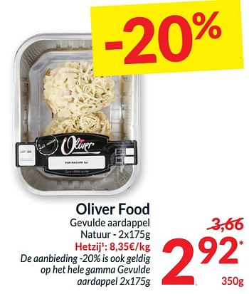 Promotions Oliver food gevulde aardappel natuur - Oliver Food - Valide de 26/03/2024 à 01/04/2024 chez Intermarche