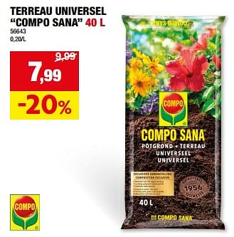 Promotions Terreau universel compo sana - Compo - Valide de 20/03/2024 à 31/03/2024 chez Hubo