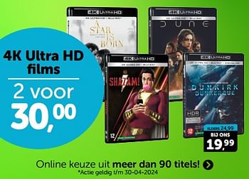 Promoties 4k ultra hd films - Huismerk - Boekenvoordeel - Geldig van 23/03/2024 tot 31/03/2024 bij BoekenVoordeel