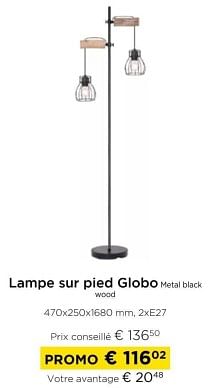 Promotions Lampe sur pied metal black wood - Globo - Valide de 01/03/2024 à 31/03/2024 chez Molecule
