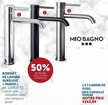 Promotions Robinet de lavabo surélevé maddi canon de fusil - Mio Bagno - Valide de 26/03/2024 à 01/04/2024 chez Zelfbouwmarkt