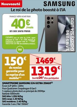 Promoties Smartphone samsung s24 ultra 256go - Samsung - Geldig van 26/03/2024 tot 01/04/2024 bij Auchan