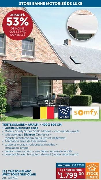 Promotions Tente solaire amalfi caisson blanc avec toile gris clair - Somfy - Valide de 26/03/2024 à 01/04/2024 chez Zelfbouwmarkt