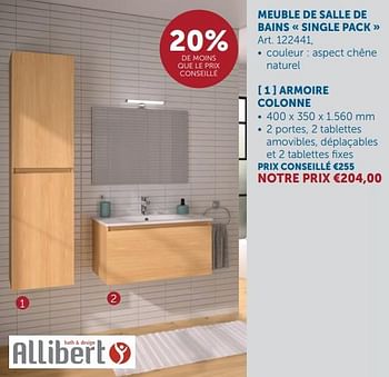 Promoties Meuble de salle de bains single pack armoire colonne - Allibert - Geldig van 26/03/2024 tot 01/04/2024 bij Zelfbouwmarkt