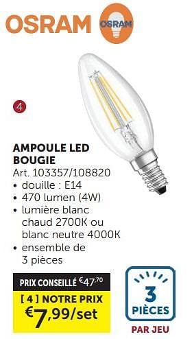 Promoties Ampoule led bougie - Osram - Geldig van 26/03/2024 tot 01/04/2024 bij Zelfbouwmarkt