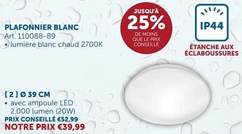 Promoties Plafonnier blanc 39 cm - Huismerk - Zelfbouwmarkt - Geldig van 26/03/2024 tot 01/04/2024 bij Zelfbouwmarkt