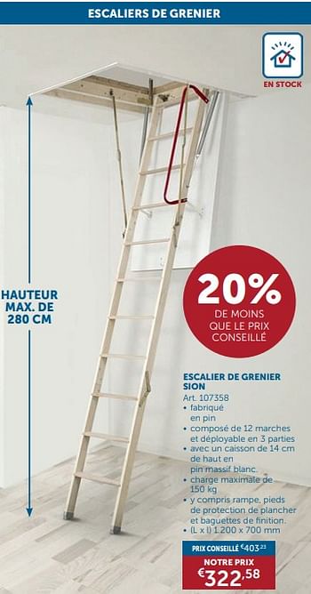 Promotions Escalier de grenier sion - Produit maison - Zelfbouwmarkt - Valide de 26/03/2024 à 01/04/2024 chez Zelfbouwmarkt