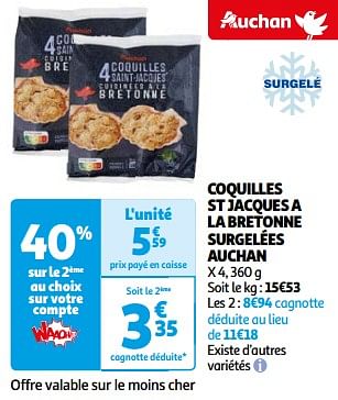 Promotions Coquilles st jacques a la bretonne surgelées auchan - Produit Maison - Auchan Ronq - Valide de 26/03/2024 à 01/04/2024 chez Auchan Ronq
