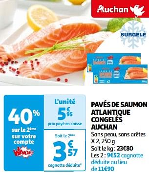 Promotions Pavés de saumon atlantique congelés auchan - Produit Maison - Auchan Ronq - Valide de 26/03/2024 à 01/04/2024 chez Auchan Ronq