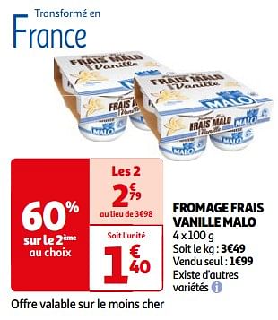 Promotions Fromage frais vanille malo - Malo - Valide de 26/03/2024 à 01/04/2024 chez Auchan Ronq