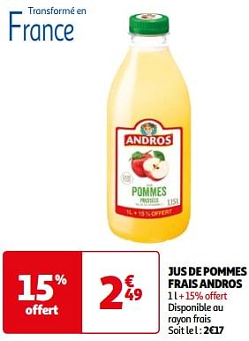 Promoties Jus de pommes frais andros - Andros - Geldig van 26/03/2024 tot 01/04/2024 bij Auchan