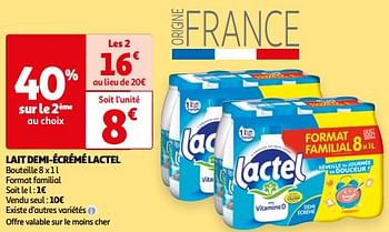 Promotions Lait demi-écrémé lactel - Lactel - Valide de 26/03/2024 à 01/04/2024 chez Auchan Ronq