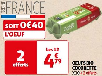 Promoties Oeufs bio cocorette - Cocorette - Geldig van 26/03/2024 tot 01/04/2024 bij Auchan