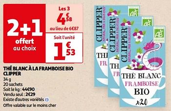 Promoties Thé blanc à la framboise bio clipper - Clipper - Geldig van 26/03/2024 tot 01/04/2024 bij Auchan