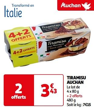 Promotions Tiramisu auchan - Produit Maison - Auchan Ronq - Valide de 26/03/2024 à 01/04/2024 chez Auchan Ronq