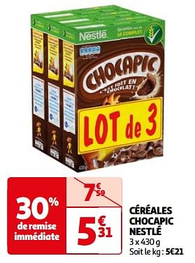 Promoties Céréales chocapic nestlé - Nestlé - Geldig van 26/03/2024 tot 01/04/2024 bij Auchan