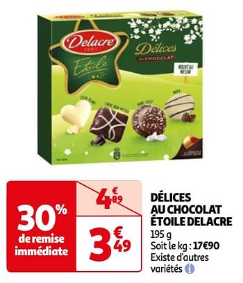 Promoties Délices au chocolat étoile delacre - Delacre - Geldig van 26/03/2024 tot 01/04/2024 bij Auchan
