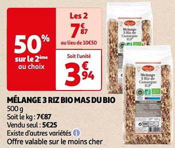 Promoties Mélange 3 riz bio mas du bio - Mas du Bio - Geldig van 26/03/2024 tot 01/04/2024 bij Auchan