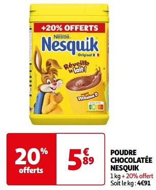 Promoties Poudre chocolatée nesquik - Nestlé - Geldig van 26/03/2024 tot 01/04/2024 bij Auchan