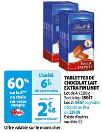 Tablettes de chocolat lait extra fin lindt-Lindt