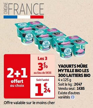 Promoties Yaourts mûre mytille bio les 300 laitiers bio - Les 300 Laitiers Bio - Geldig van 26/03/2024 tot 01/04/2024 bij Auchan