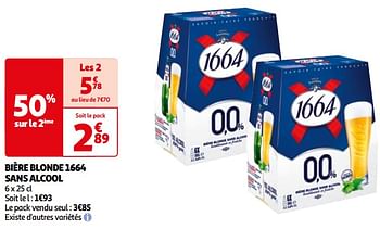 Promoties Bière blonde 1664 sans alcool - Kronenbourg - Geldig van 26/03/2024 tot 01/04/2024 bij Auchan